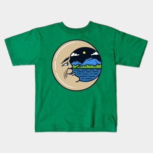 crescent moon mountain view illustration Kids T-Shirt